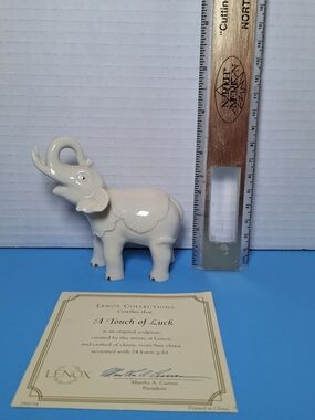 Lenox Elephant "A Touch of Luck" Figurine. Fine China w/ 24ct Gold Accents